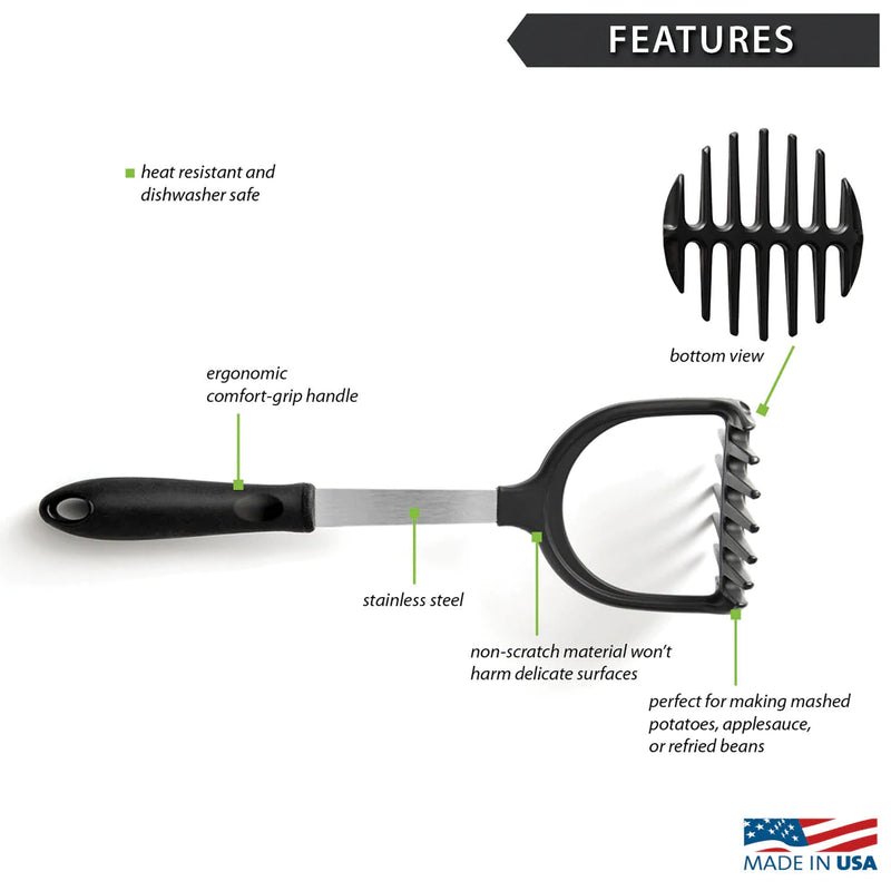 Rada Heat Resistant Kitchen Utensil Food Masher with Ergonomic Comfort Grip Handle - 12 Inches