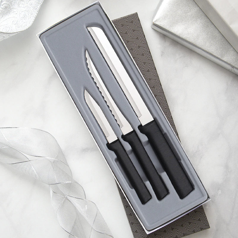 Rada Cutlery Sensational Serrations 3-Piece Kitchen Knife Set Blades Steel Resin - Black Handle