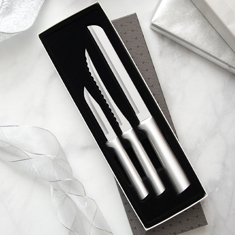 Rada Cutlery Sensational Serrations 3-Piece Kitchen Knife Set Stainless Steel Blade and Aluminum - Silver Handle