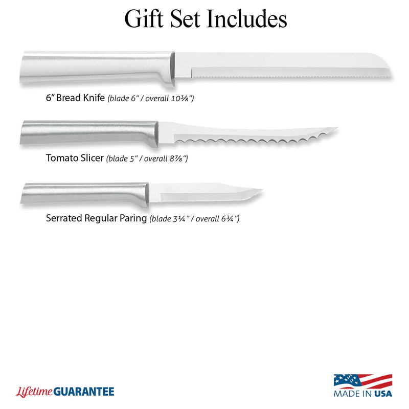 Rada Cutlery Sensational Serrations 3-Piece Kitchen Knife Set Stainless Steel Blade and Aluminum - Silver Handle