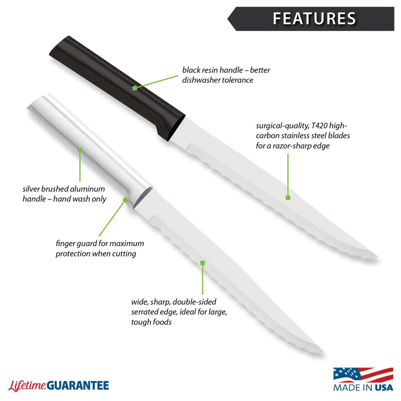Rada Cutlery Serrated Slicing Knife Stainless Blade and Steel Resin - 11-1/4 Inches, Black Handle
