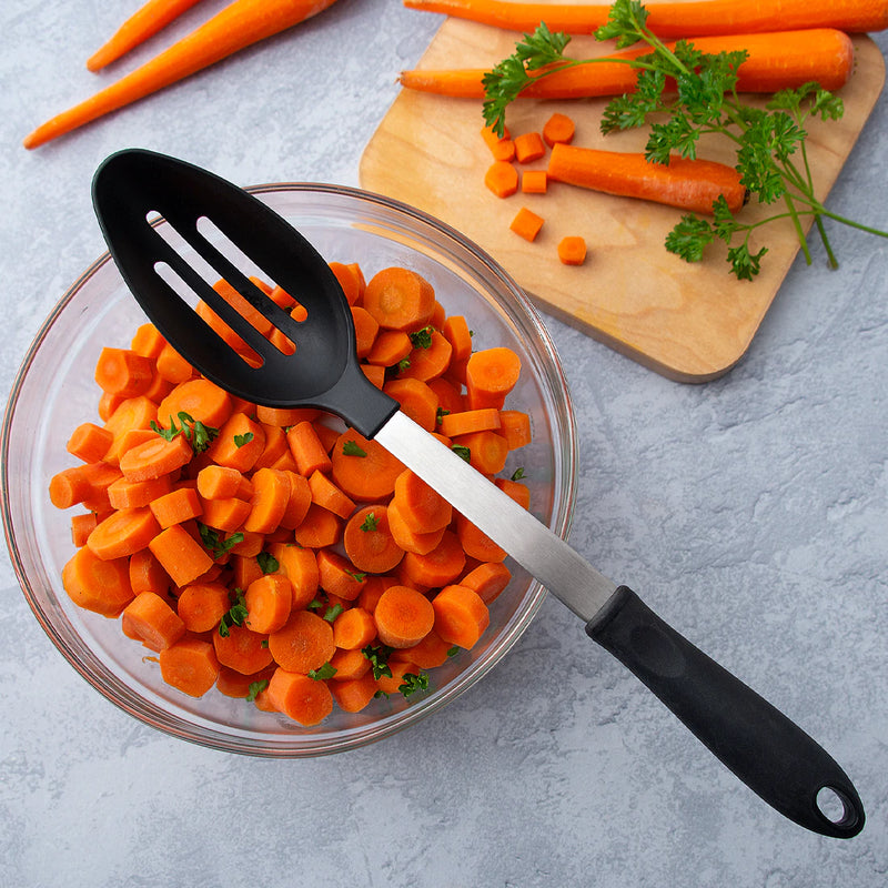 Rada Cutlery Serving Slotted Spoon with Ergonomic Comfort Grip Handle - 13-1/4 Inches