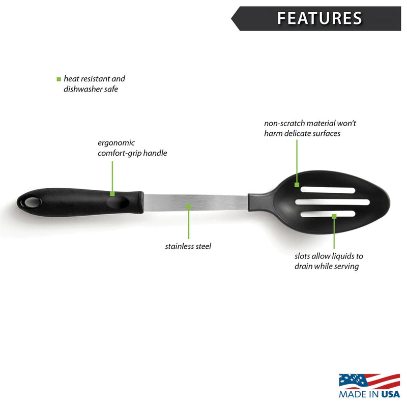 Rada Cutlery Serving Slotted Spoon with Ergonomic Comfort Grip Handle - 13-1/4 Inches