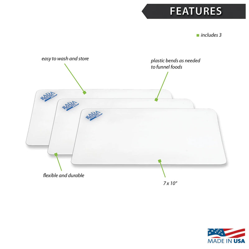 Rada Cutlery Small Plastic Cutting Flexible Dishwasher Safe Chopping Board - 7 x 10 Inches, White, 3 Pack