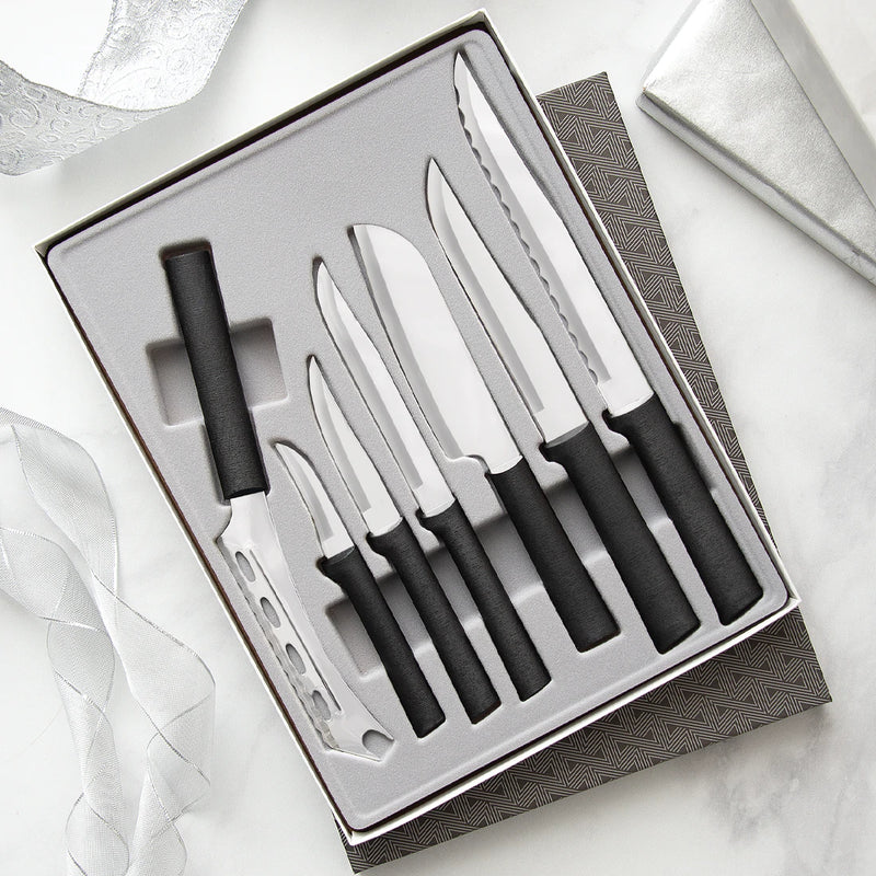 Rada Cutlery Knives Gift Set Stainless Steel Blades Steel Resin - Set of 7, Black Handle