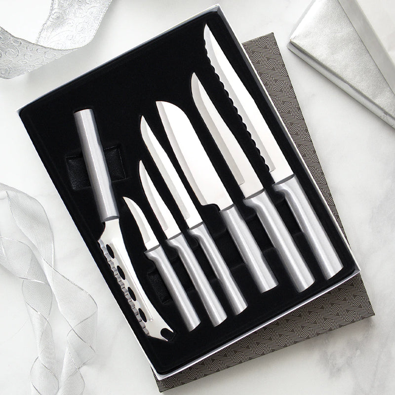 Rada Cutlery Knives Gift Set Stainless Steel Blades and Aluminum, Set of 7 - Silver Handle