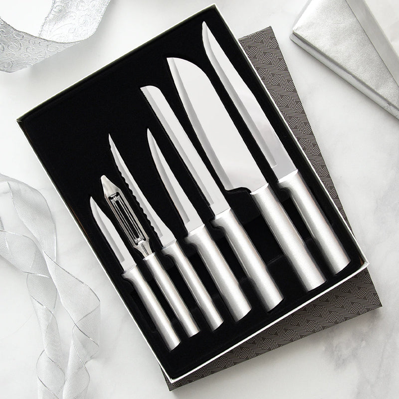 Rada Cutlery Knife 7 Stainless Steel Kitchen Knives Starter Gift Set with Brushed Aluminum - Silver Handle