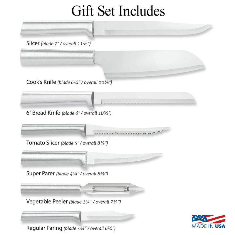 Rada Cutlery Knife 7 Stainless Steel Kitchen Knives Starter Gift Set with Brushed Aluminum - Silver Handle