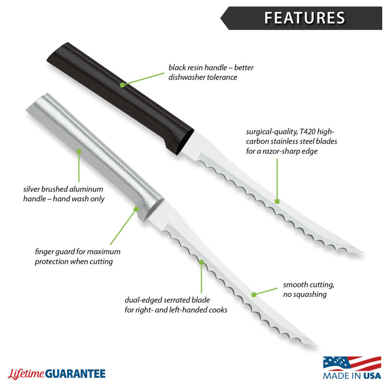 Rada Cutlery Tomato Slicing Knife Stainless Steel Blade, 8-7/8 Inches, 1-Pack - Black Handle