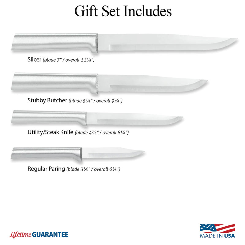 Rada Cutlery Wedding Register Knife Gift Set - 4 Culinary Knives With Black Stainless Steel Resin Handle